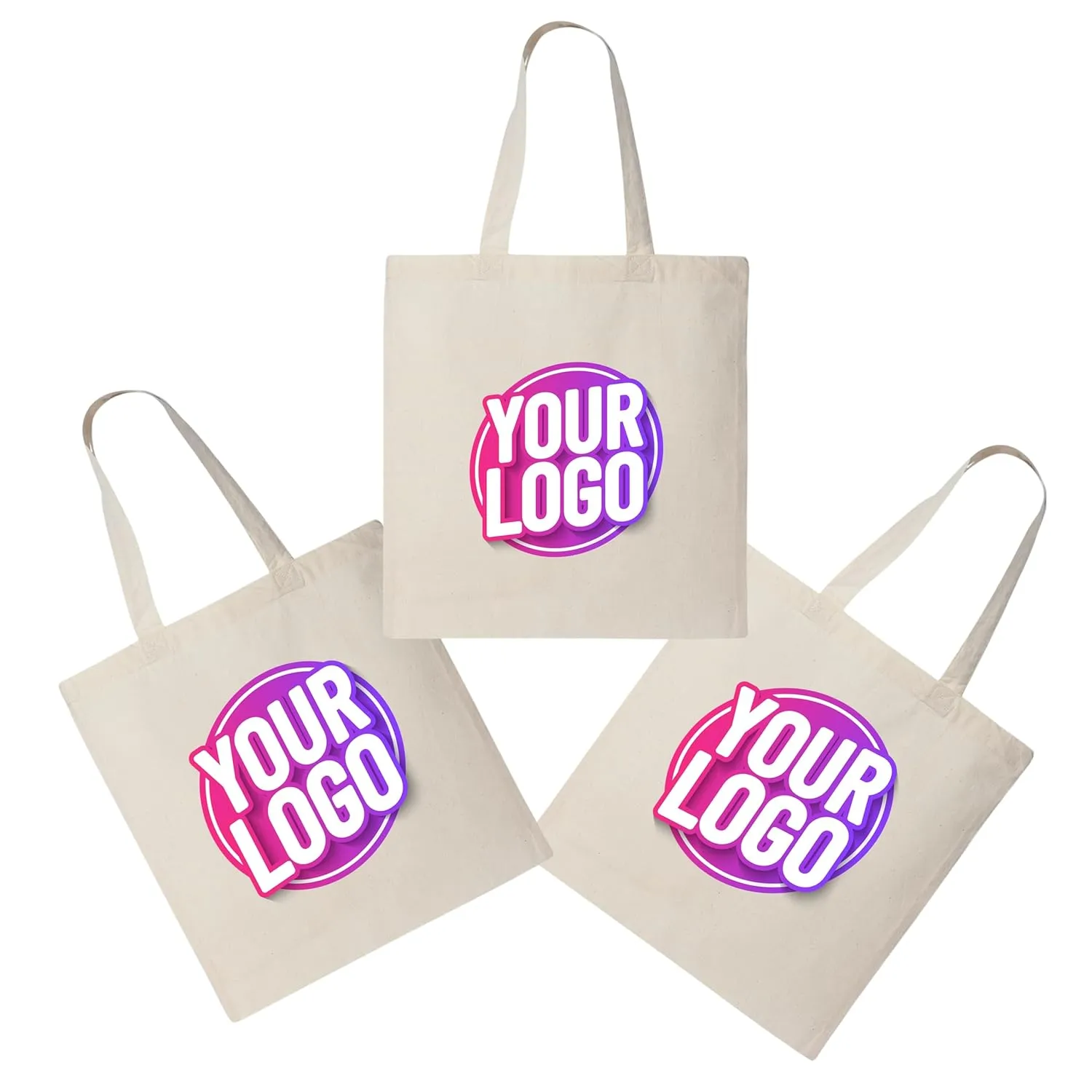 10 | 50 | 100 Pack Custom Tote Bags, Bulk Custom Logo Tote Bag, Personalized Company Logo Bags, Reusable Bags, Custom Bags for Business (Promotional Natural, 1 Bag)
