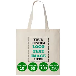 10 | 50 | 100 Pack Custom Tote Bags, Bulk Custom Logo Tote Bag, Personalized Company Logo Bags, Reusable Bags, Custom Bags for Business (Promotional Natural, 1 Bag)