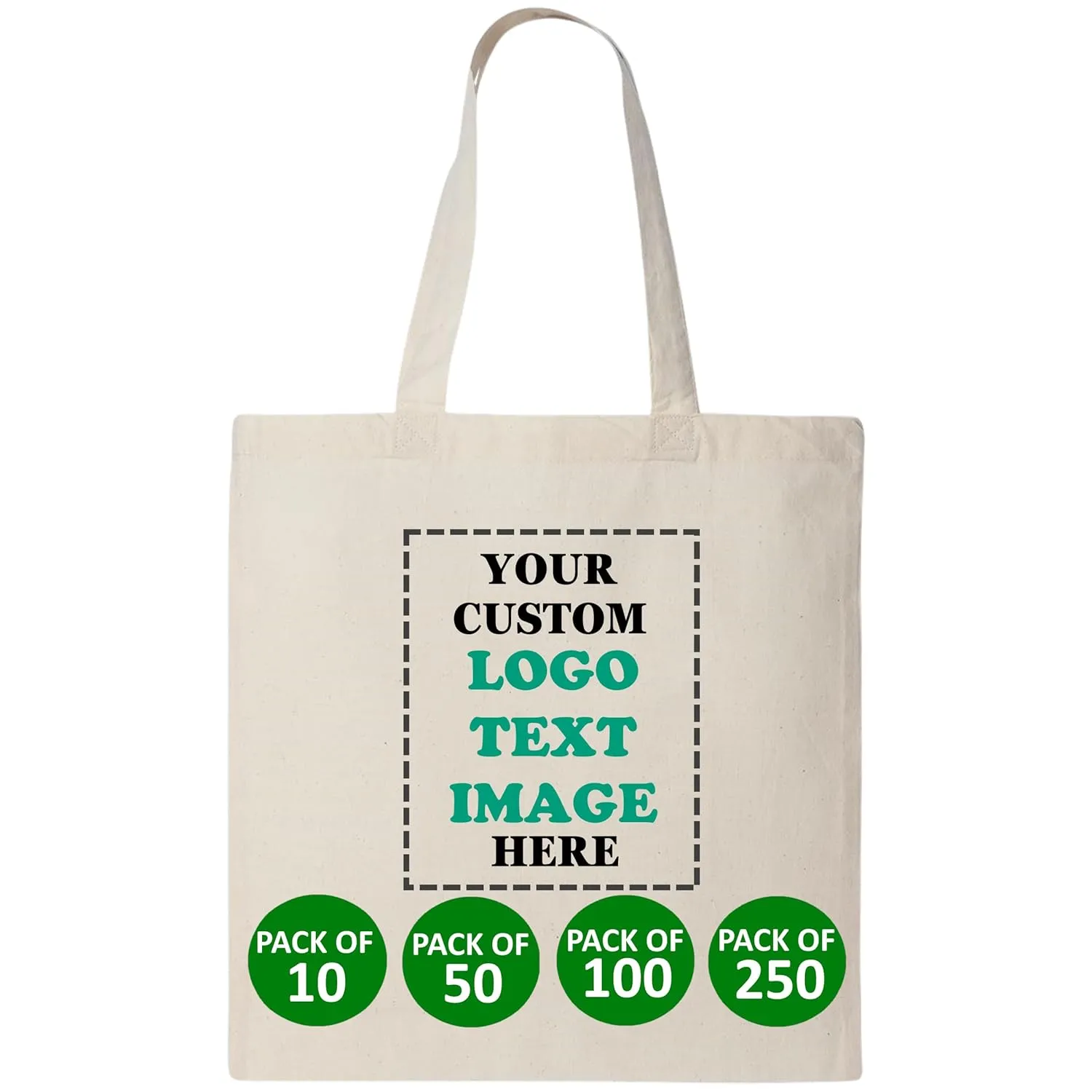10 | 50 | 100 Pack Custom Tote Bags, Bulk Custom Logo Tote Bag, Personalized Company Logo Bags, Reusable Bags, Custom Bags for Business (Promotional Natural, 1 Bag)