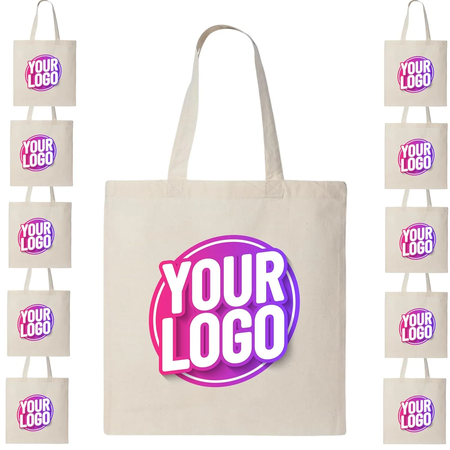10 | 50 | 100 Pack Custom Tote Bags, Bulk Custom Logo Tote Bag, Personalized Company Logo Bags, Reusable Bags, Custom Bags for Business (Promotional Natural, 1 Bag)