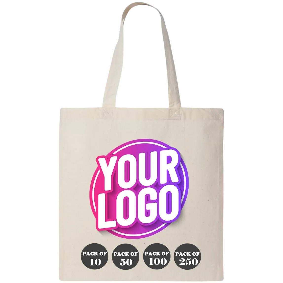 10 | 50 | 100 Pack Custom Tote Bags, Bulk Custom Logo Tote Bag, Personalized Company Logo Bags, Reusable Bags, Custom Bags for Business (Promotional Natural, 1 Bag)