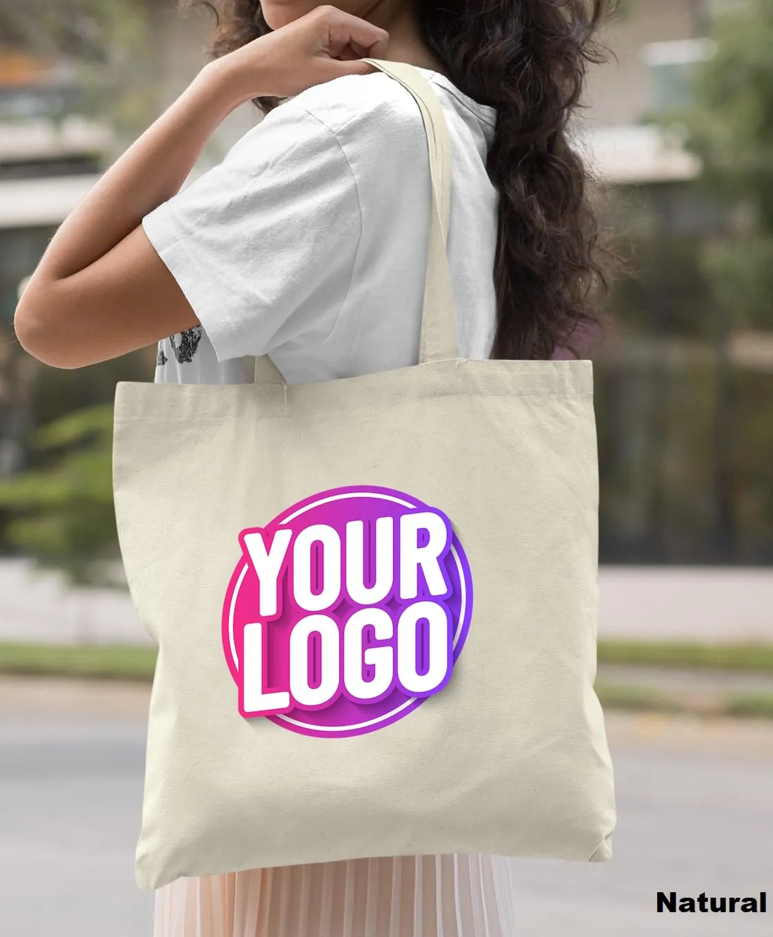 10 | 50 | 100 Pack Custom Tote Bags, Bulk Custom Logo Tote Bag, Personalized Company Logo Bags, Reusable Bags, Custom Bags for Business (Promotional Natural, 1 Bag)