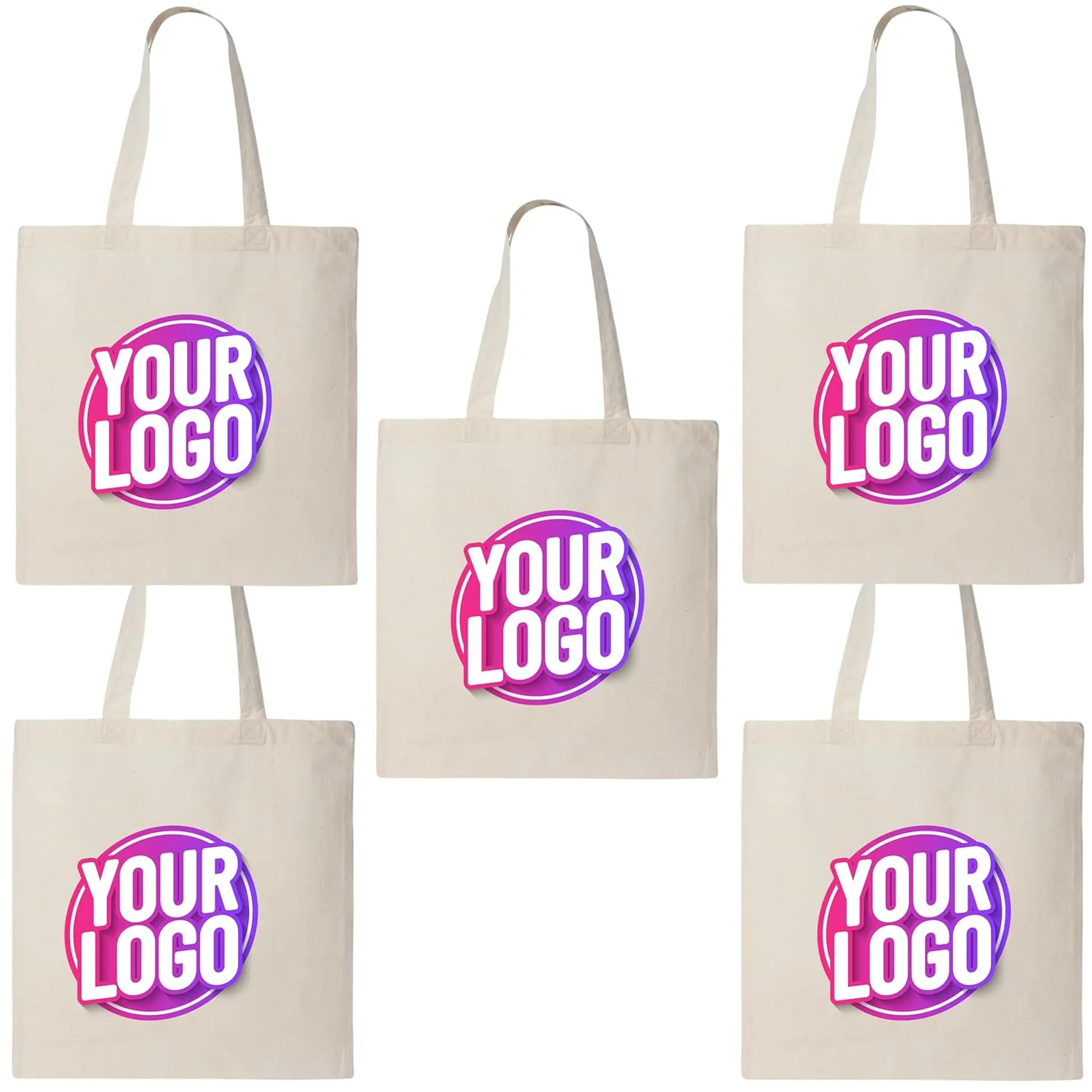 10 | 50 | 100 Pack Custom Tote Bags, Bulk Custom Logo Tote Bag, Personalized Company Logo Bags, Reusable Bags, Custom Bags for Business (Promotional Natural, 1 Bag)