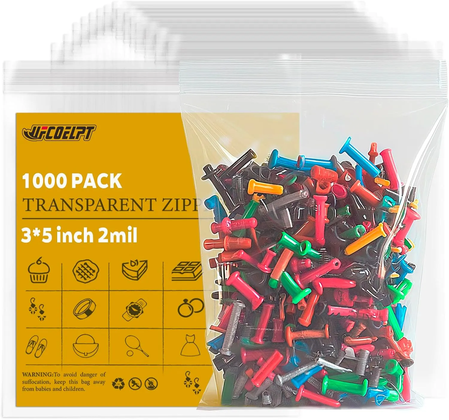 1000 Count 3" x 5" Small Plastic Zip Bags- Reclosable Zipper Lock Bags 2 Mil for Treats, Snack, Photo, Jewelry, Party Favors