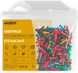 1000 Count 3" x 5" Small Plastic Zip Bags- Reclosable Zipper Lock Bags 2 Mil for Treats, Snack, Photo, Jewelry, Party Favors