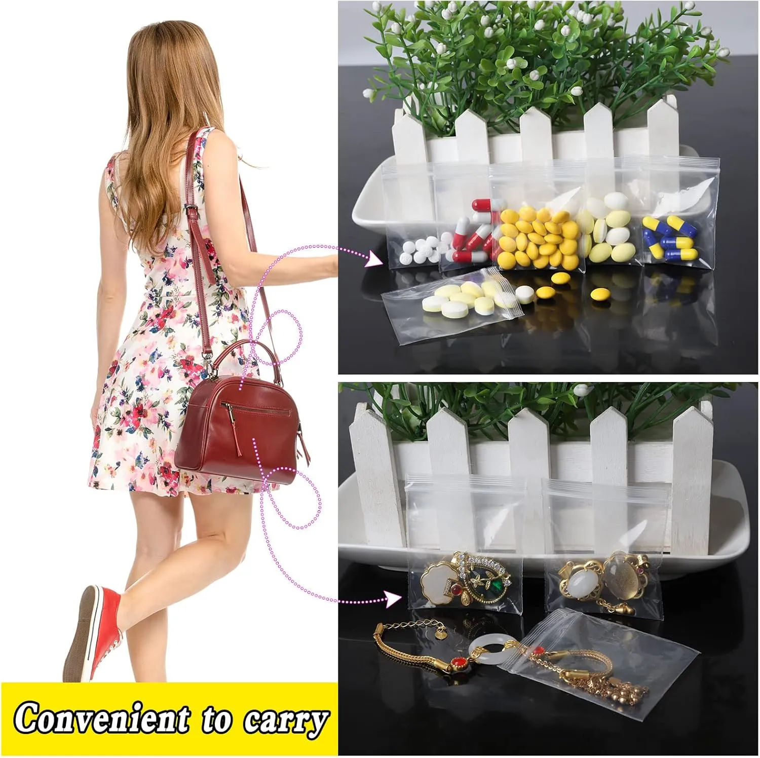 1000 Pcs Small Plastic Bags, 2 x 2 Inch Resealable Jewelry Bags for Pills, Screws, Coins, Beads, Ideal for Small Business, Shipping, Packaging, Storage