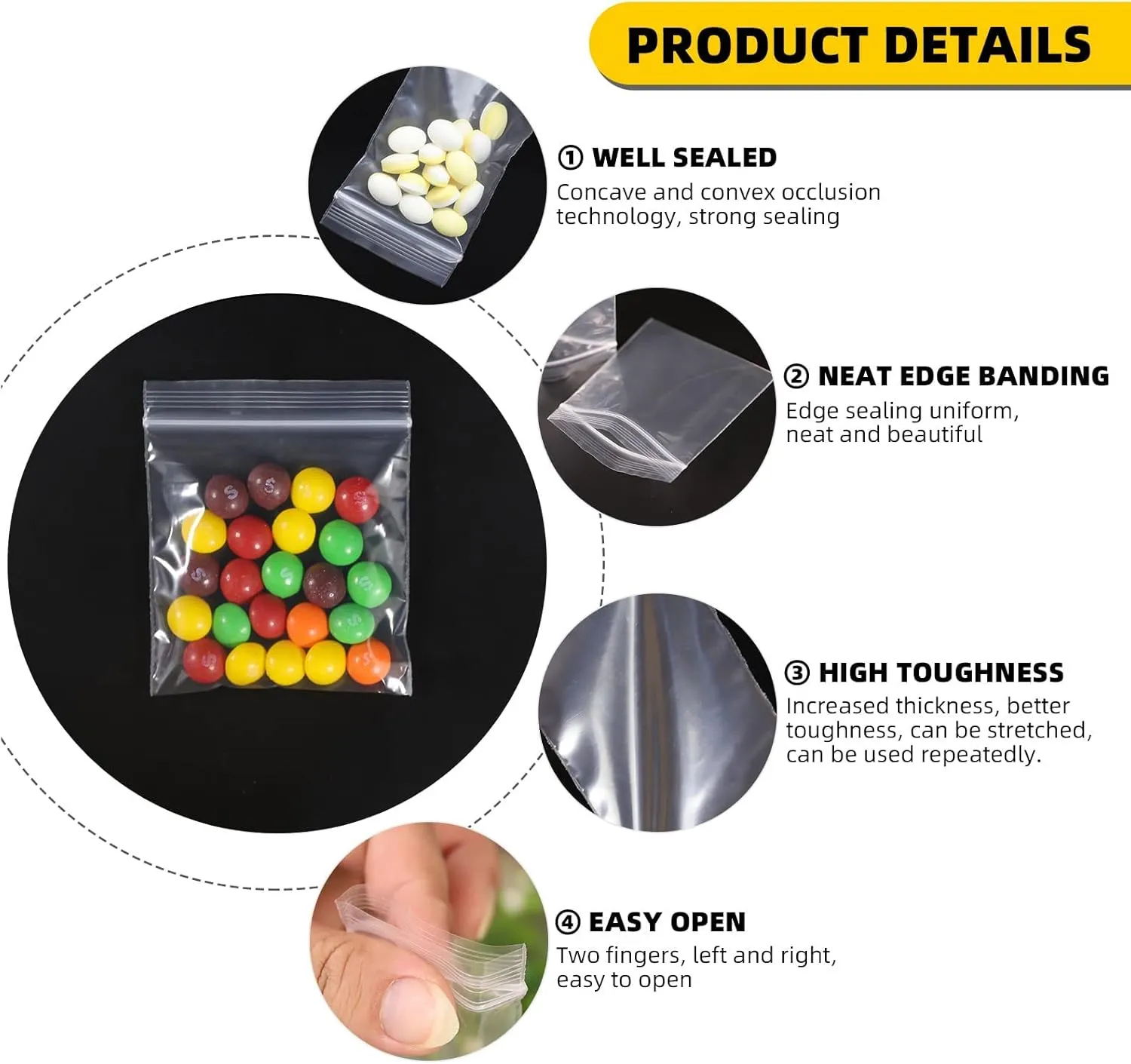 1000 Pcs Small Plastic Bags, 2 x 2 Inch Resealable Jewelry Bags for Pills, Screws, Coins, Beads, Ideal for Small Business, Shipping, Packaging, Storage