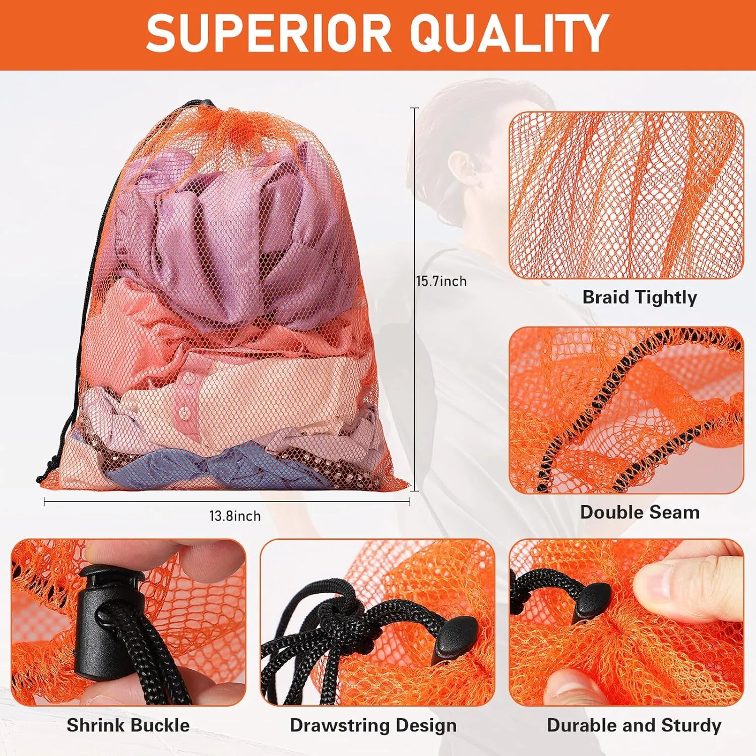 10/20/40/60/100PCS Durable Delicate Nylon Laundry Bag - Multicolor Mesh Drawstring Bags with Locking Closure - Small Gym, Travel, Beach, College, Yoga, Sport