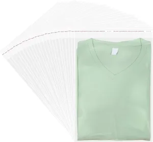 10"x13" Self Sealing Cellophane Bags, 100 Count Large Clear Self Seal Plastic Cello Bags for Shirt, Clothing, Magzine, Artwork, Gift Wrap Storage