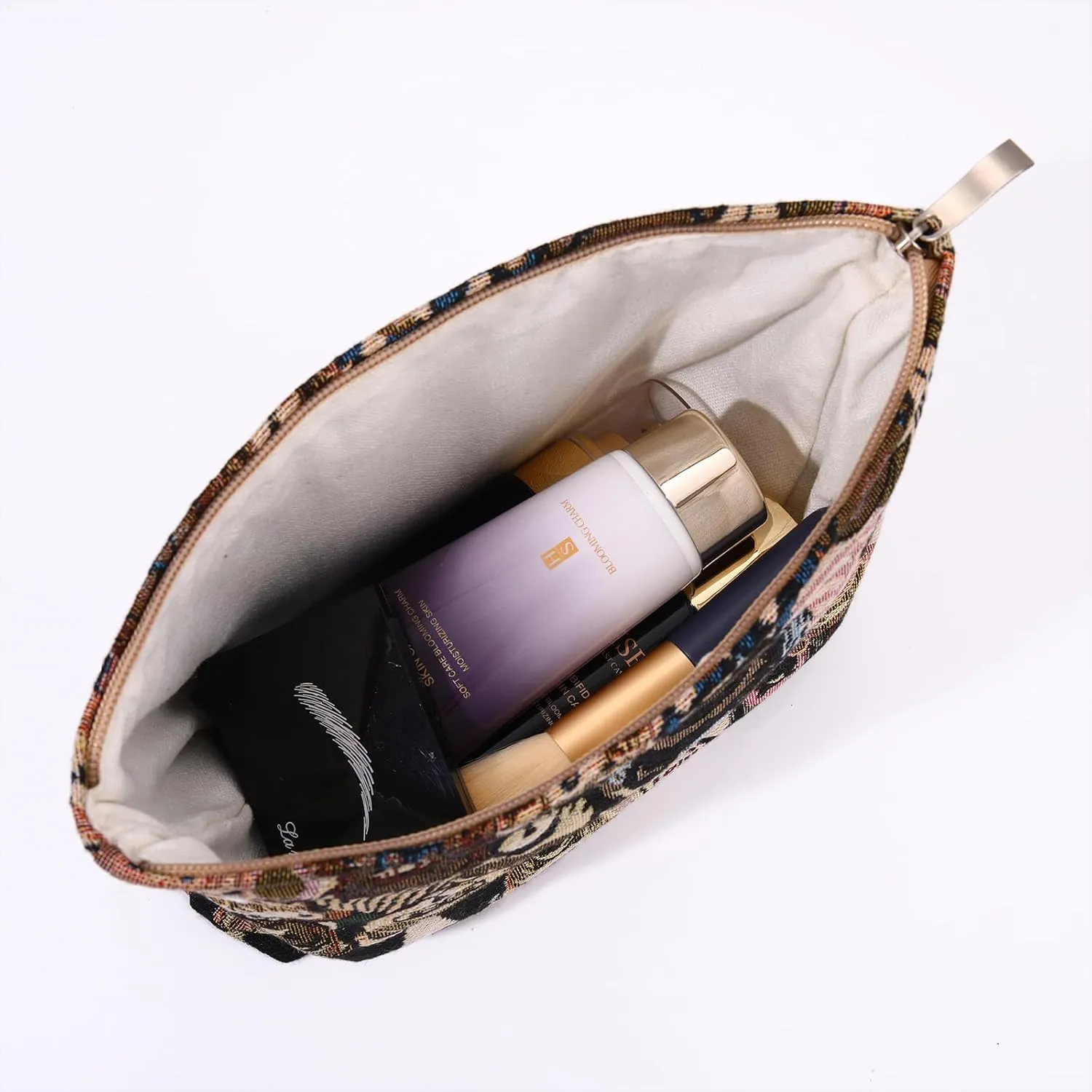 2 PCS Makeup Bag SetPortable Cosmetic Bag for Purse Large Storage CapacityTravel Pouch with Zipper for Women, (Bear Brown)