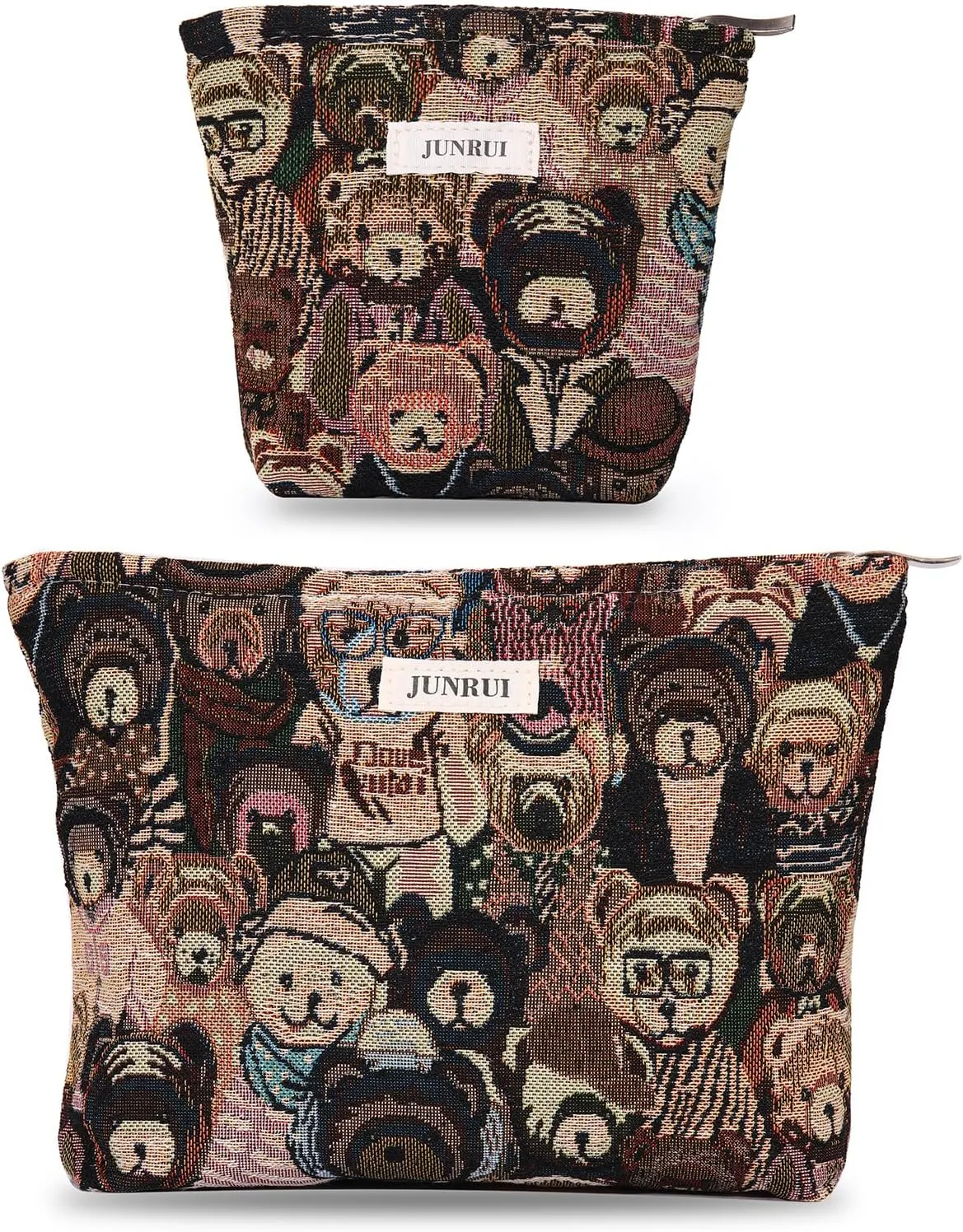 2 PCS Makeup Bag SetPortable Cosmetic Bag for Purse Large Storage CapacityTravel Pouch with Zipper for Women, (Bear Brown)
