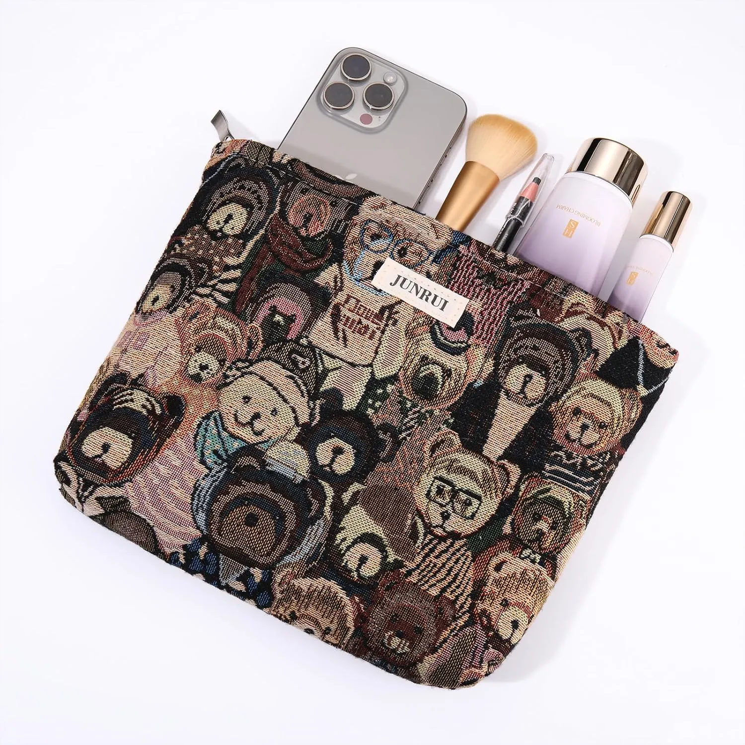 2 PCS Makeup Bag SetPortable Cosmetic Bag for Purse Large Storage CapacityTravel Pouch with Zipper for Women, (Bear Brown)