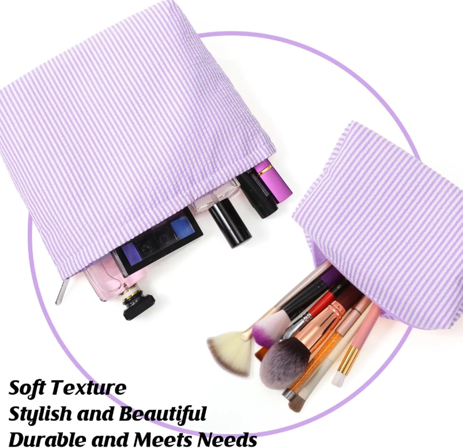 2 Pieces Makeup Bag Set Cute Cosmetic Pouch for Women Travel Toiletry Bag Preppy Small Makeup Purse Pouch Aesthetic Skincare Brushes Storage Organizer for Women(Purple)