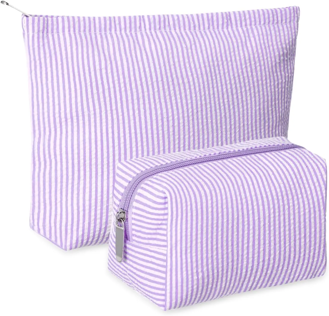 2 Pieces Makeup Bag Set Cute Cosmetic Pouch for Women Travel Toiletry Bag Preppy Small Makeup Purse Pouch Aesthetic Skincare Brushes Storage Organizer for Women(Purple)