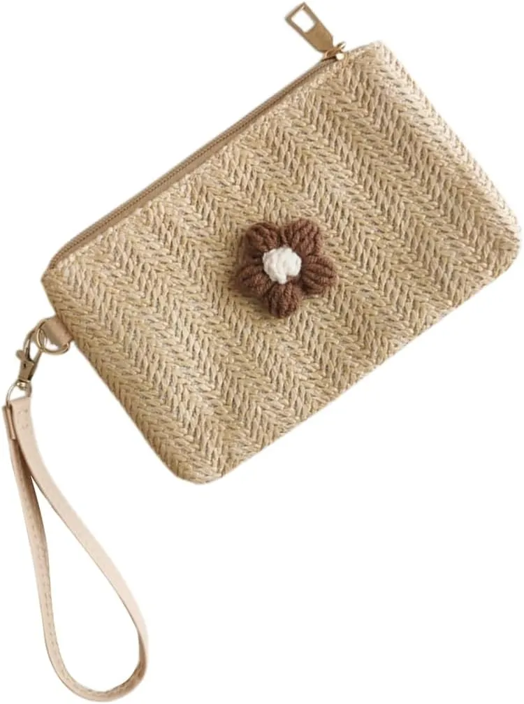 2023 Wristlet Wallet Women Girl Credit Card Card Holder with Wrist Strap Straw Woven Coin Change Purse
