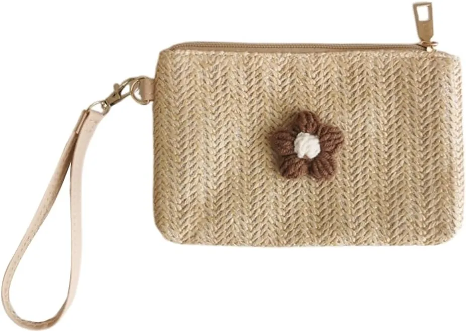 2023 Wristlet Wallet Women Girl Credit Card Card Holder with Wrist Strap Straw Woven Coin Change Purse