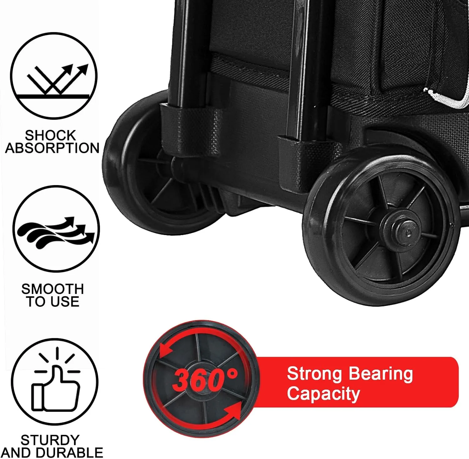 3 Bowling Ball Bag With Wheels - Rolling Bag for Balls & Accessories - Retractable Handle Extends to 38"