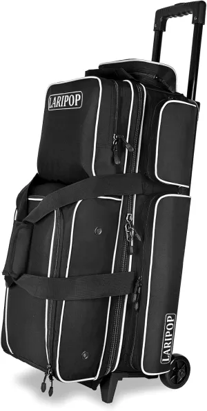 3 Bowling Ball Bag With Wheels - Rolling Bag for Balls & Accessories - Retractable Handle Extends to 38"