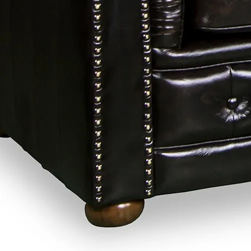 3 Seater Genuine Brown Leather Upholstery Button Studding Sofa Lounge