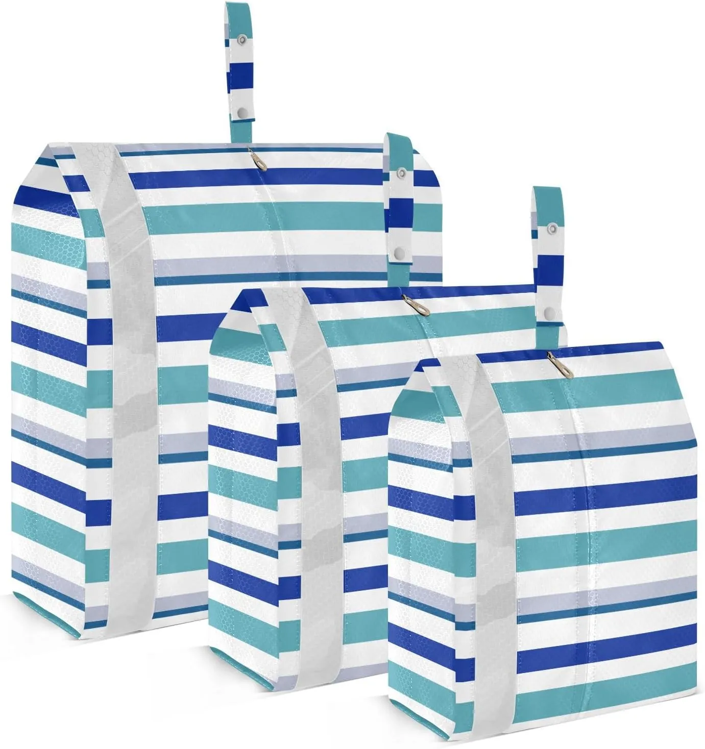 3 Set Travel Packing Cubes For Suitcases, Stripe Blue, Stackable, Garment Bag Closet Storage, Luggage Space Saver, Luggages Management Personnel