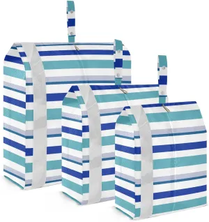 3 Set Travel Packing Cubes For Suitcases, Stripe Blue, Stackable, Garment Bag Closet Storage, Luggage Space Saver, Luggages Management Personnel