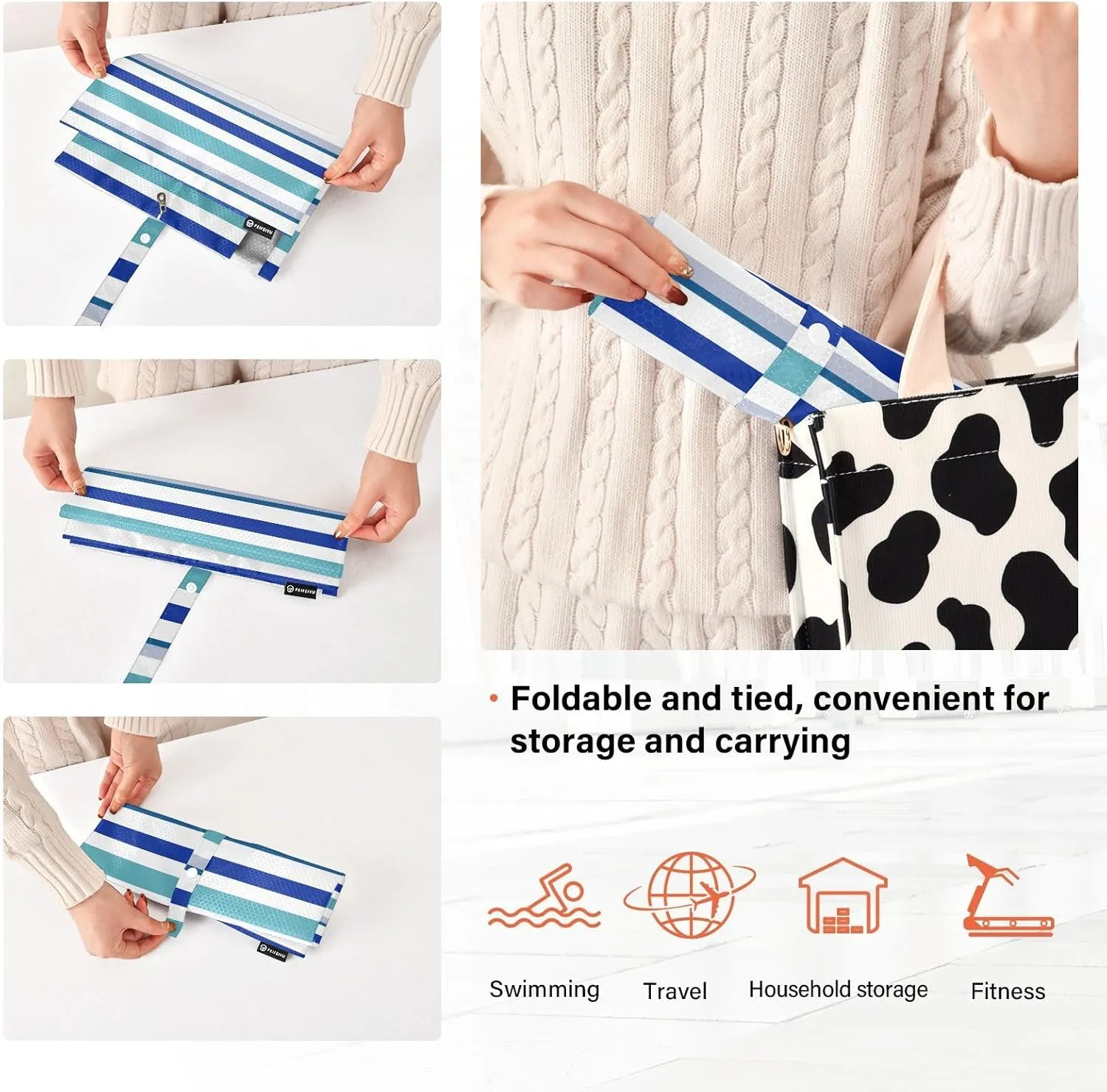 3 Set Travel Packing Cubes For Suitcases, Stripe Blue, Stackable, Garment Bag Closet Storage, Luggage Space Saver, Luggages Management Personnel