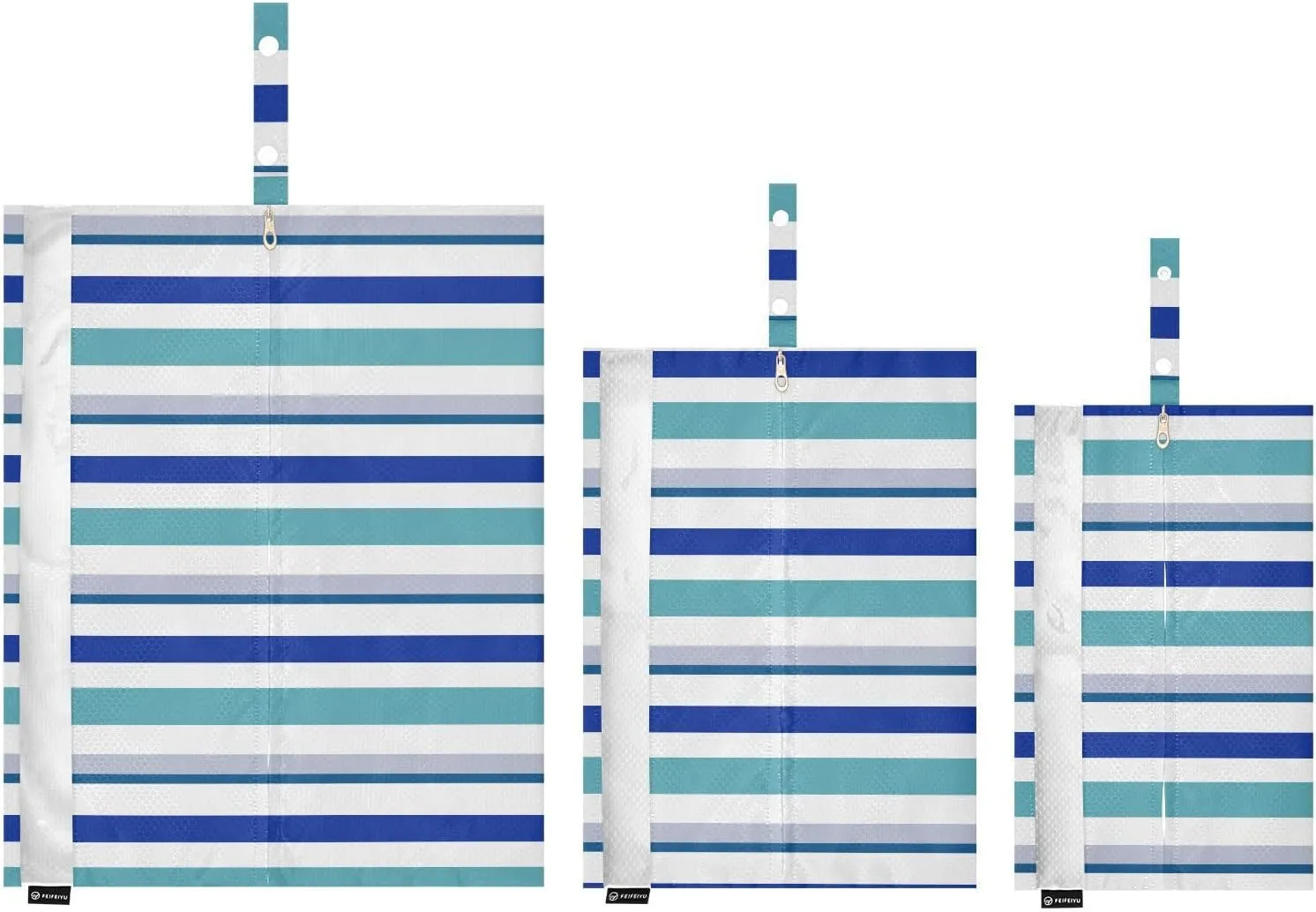 3 Set Travel Packing Cubes For Suitcases, Stripe Blue, Stackable, Garment Bag Closet Storage, Luggage Space Saver, Luggages Management Personnel