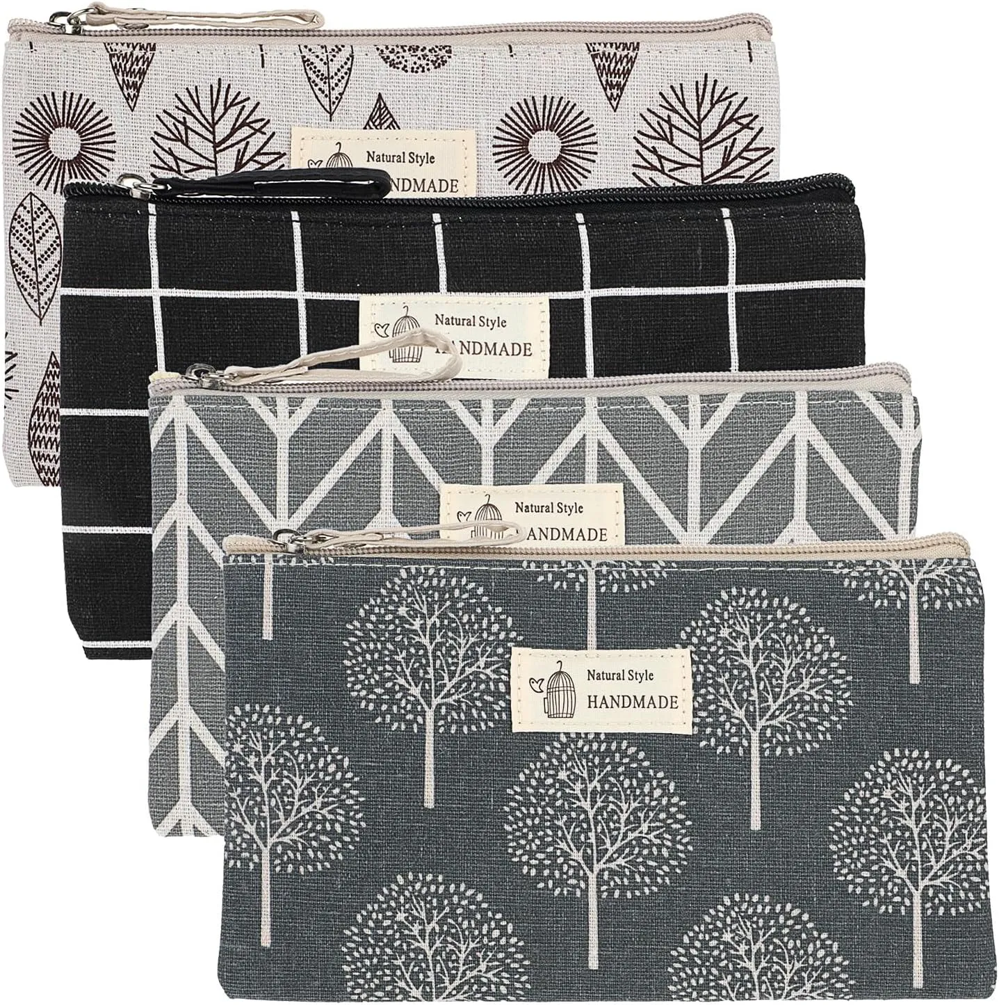 4 Pcs Canvas Cosmetic Bags Cosmetic Pouches with Zipper Makeup Bag Multi-Function Canvas Travel Pouch Vacation Travel Toiletry Bag for Women Girls, 4 Patterns