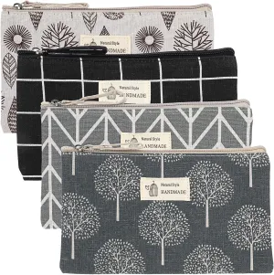 4 Pcs Canvas Cosmetic Bags Cosmetic Pouches with Zipper Makeup Bag Multi-Function Canvas Travel Pouch Vacation Travel Toiletry Bag for Women Girls, 4 Patterns