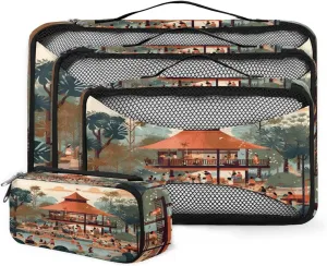 4 Set Packing Cubes for Suitcases, Travel Essentials for Carry on Luggage, Abstract City Suitcase Organizers for Clothes Shoes Toiletries Travel Accessories in 4 Sizes - Graffiti City