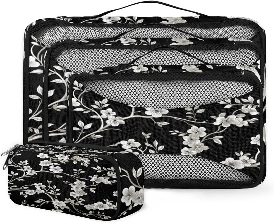 4 Set Packing Cubes for Suitcases, Travel Essentials for Carry on Luggage, Abstract Flowers Suitcase Organizers for Clothes Shoes Toiletries Travel Accessories in 4 Sizes - Fantastic Flowers