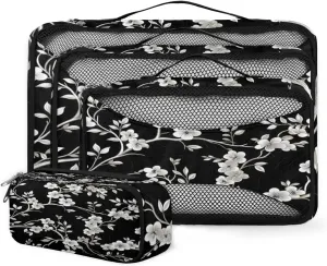4 Set Packing Cubes for Suitcases, Travel Essentials for Carry on Luggage, Abstract Flowers Suitcase Organizers for Clothes Shoes Toiletries Travel Accessories in 4 Sizes - Fantastic Flowers
