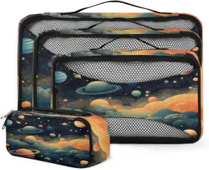 4 Set Packing Cubes for Suitcases, Travel Essentials for Carry on Luggage, Abstract Galaxy Suitcase Organizers for Clothes Shoes Toiletries Travel Accessories in 4 Sizes - Glitter Galaxy