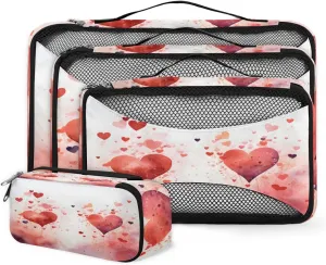 4 Set Packing Cubes for Suitcases, Travel Essentials for Carry on Luggage, Abstract Heart Suitcase Organizers for Clothes Shoes Toiletries Travel Accessories in 4 Sizes - Dreamy Heart