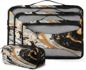 4 Set Packing Cubes for Suitcases, Travel Essentials for Carry on Luggage, Abstract Marble Suitcase Organizers for Clothes Shoes Toiletries Travel Accessories in 4 Sizes - Colorful Marble