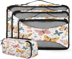 4 Set Packing Cubes for Suitcases, Travel Essentials for Carry on Luggage, Artistic Butterfly Suitcase Organizers for Clothes Shoes Toiletries Travel Accessories in 4 Sizes - Dreamy Butterfly