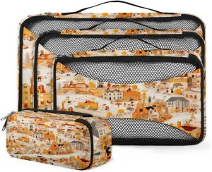 4 Set Packing Cubes for Suitcases, Travel Essentials for Carry on Luggage, Artistic City Suitcase Organizers for Clothes Shoes Toiletries Travel Accessories in 4 Sizes - Graffiti City