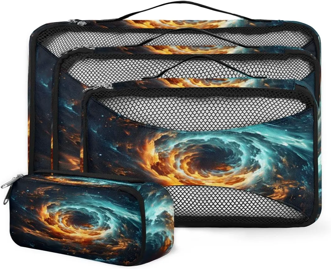 4 Set Packing Cubes for Suitcases, Travel Essentials for Carry on Luggage, Artistic Galaxy Suitcase Organizers for Clothes Shoes Toiletries Travel Accessories in 4 Sizes - Bright Galaxy
