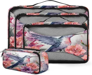 4 Set Packing Cubes for Suitcases, Travel Essentials for Carry on Luggage, Beautiful Bird Suitcase Organizers for Clothes Shoes Toiletries Travel Accessories in 4 Sizes - Cartoon Bird
