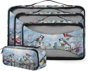 4 Set Packing Cubes for Suitcases, Travel Essentials for Carry on Luggage, Beautiful Bird Suitcase Organizers for Clothes Shoes Toiletries Travel Accessories in 4 Sizes - Holly Fruit