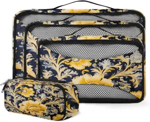 4 Set Packing Cubes for Suitcases, Travel Essentials for Carry on Luggage, Beautiful Flower Suitcase Organizers for Clothes Shoes Toiletries Travel Accessories in 4 Sizes - Romantic Flower
