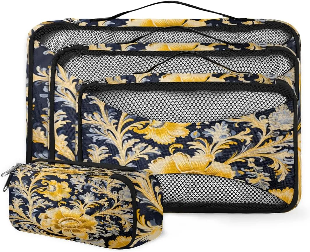 4 Set Packing Cubes for Suitcases, Travel Essentials for Carry on Luggage, Beautiful Flower Suitcase Organizers for Clothes Shoes Toiletries Travel Accessories in 4 Sizes - Romantic Flower