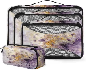 4 Set Packing Cubes for Suitcases, Travel Essentials for Carry on Luggage, Bright Dandelion Suitcase Organizers for Clothes Shoes Toiletries Travel Accessories in 4 Sizes - Watercolor Dandelion
