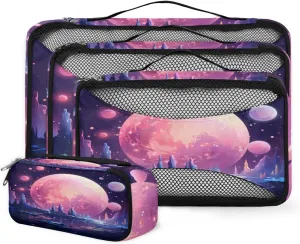 4 Set Packing Cubes for Suitcases, Travel Essentials for Carry on Luggage, Bright Galaxy Suitcase Organizers for Clothes Shoes Toiletries Travel Accessories in 4 Sizes - Colorful Galaxy