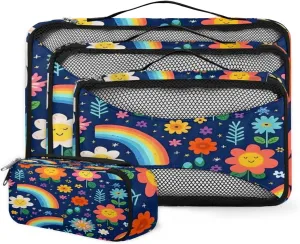 4 Set Packing Cubes for Suitcases, Travel Essentials for Carry on Luggage, Cartoon Flowers Suitcase Organizers for Clothes Shoes Toiletries Travel Accessories in 4 Sizes - Artistic Flowers
