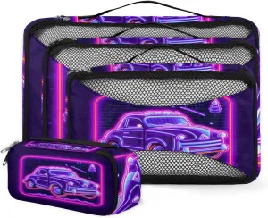 4 Set Packing Cubes for Suitcases, Travel Essentials for Carry on Luggage, Cartoon Truck Suitcase Organizers for Clothes Shoes Toiletries Travel Accessories in 4 Sizes - Glowing Truck