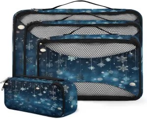 4 Set Packing Cubes for Suitcases, Travel Essentials for Carry on Luggage, Christmas Bell Suitcase Organizers for Clothes Shoes Toiletries Travel Accessories in 4 Sizes - Snowflake