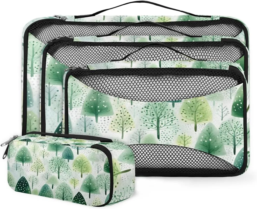 4 Set Packing Cubes for Suitcases, Travel Essentials for Carry on Luggage, Christmas Tree Suitcase Organizers for Clothes Shoes Toiletries Travel Accessories in 4 Sizes - Graffiti Tree