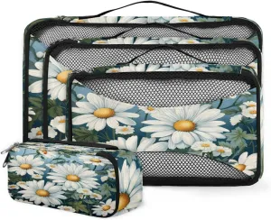 4 Set Packing Cubes for Suitcases, Travel Essentials for Carry on Luggage, Colorful Flower Suitcase Organizers for Clothes Shoes Toiletries Travel Accessories in 4 Sizes - Oil Painting Flower