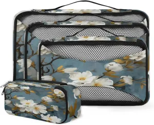 4 Set Packing Cubes for Suitcases, Travel Essentials for Carry on Luggage, Colorful Flowers Suitcase Organizers for Clothes Shoes Toiletries Travel Accessories in 4 Sizes - Fantastic Flowers